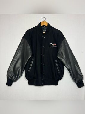 Vintage 90s Corvette Wool Leather Varsity Style Mens Race Car Jacket Size M Y2K